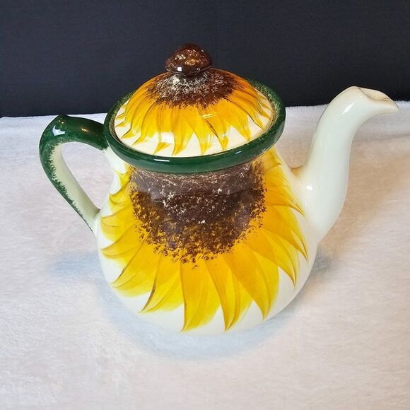 Vintage Vicky Wesley Signed Numbered Sunflower Teapot Bowl Cup Set - Picture 2 of 15